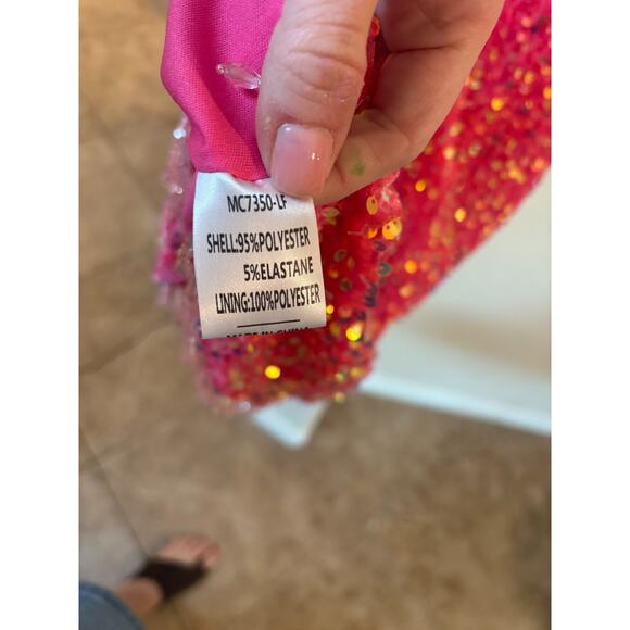 Double Crazy Pink Sequin Crystal Beaded Hem Mini Dress Size S 2-6 - Picture 8 of 8